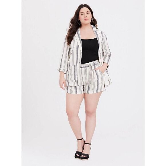 Torrid Women sz 1X Jacket Cream Black Stripe Linen Blazer Lightweight - Picture 2 of 6